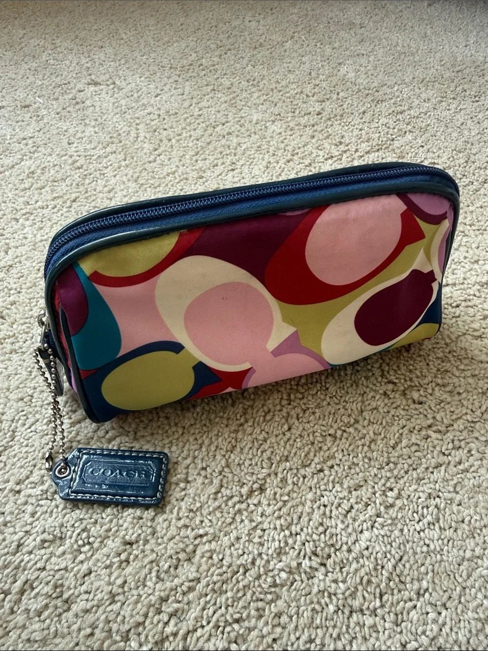Coach Multicolor Signature Cosmetic Pouch - Pink, Navy & Olive Accents